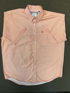 Rough Stock Panhandle Orange Geometric Diamond Print Short Sleeve Western Large